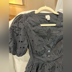 Black eyelet fit and flare dress